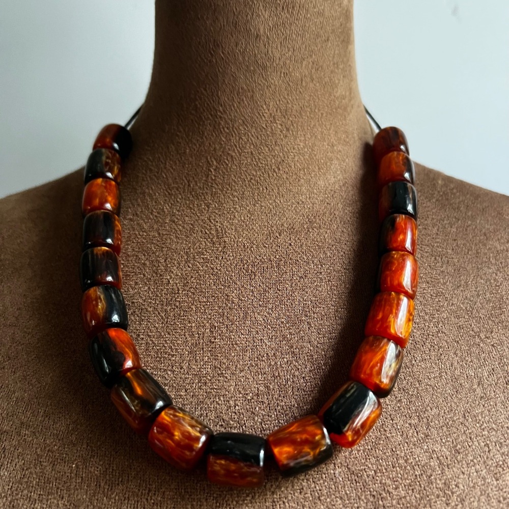 Tortoise Resin Chunky Bead Necklace Evil Eye Slide 20 Inch Size 20 Eclectic